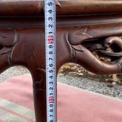 中国美術 唐木家具 紫檀×大理石天板猫脚テーブル 透かし細密彫刻中国古玩 【お値下げ要相談】