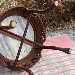 中国美術 唐木家具 紫檀×大理石天板猫脚テーブル 透かし細密彫刻中国古玩 【お値下げ要相談】