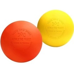 ATHLETIC MART マッサージボール 2個 [収納袋つき] 腰 太もも ふくらはぎ 足裏ツボ押し トリガーポイント オレンジ×イエロー オレンジ×ホワイトの画像