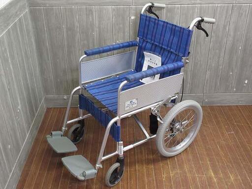 ss3255　フランスベッド　車椅子　介助用　FB-K40　青　チェック柄　francebed　アルミ製　車いす　折りたたみ　ブルー　コンパクト　介護　介助　看護　病院　施設　移動補助