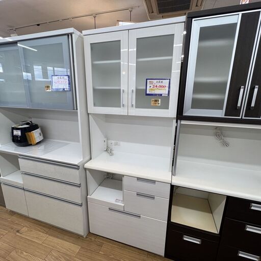 ◎B214 キッチンボード 食器棚 幅80㎝ 奥行42㎝ 高さ201㎝ ホワイト ...