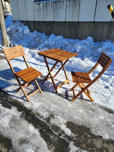 ❗冬キャンプ/室内に如何❗テーブル\u0026椅子2脚set❗材質チークで硬い材質❗折り畳み式❗