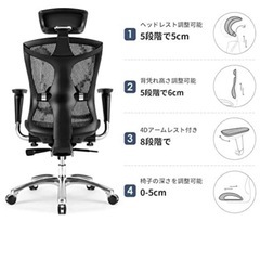 ◆新品未開封◆SIHOO ❗️交渉賜わります❗️人間工学椅子に4Dアームレスト付き 双方向に調節可能なランバーサポート 椅子の深さを調節可能 PUヘッドレスト 背もたれ高さを調節可能 ハイバック事務椅子（ブラック）