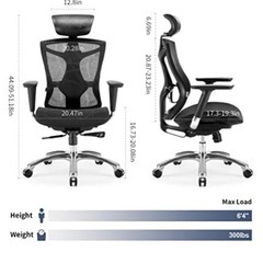 ◆新品未開封◆SIHOO ❗️交渉賜わります❗️人間工学椅子に4Dアームレスト付き 双方向に調節可能なランバーサポート 椅子の深さを調節可能 PUヘッドレスト 背もたれ高さを調節可能 ハイバック事務椅子（ブラック）
