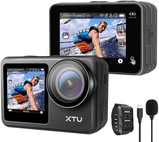 アクションカメラ XTU MAX 4K 60FPS 20MP WiFi搭載 アクションカム 2インチタッチパネル式 デュアルカラースクリーン EIS手ぶれ補正 本機防水 リモコン付き