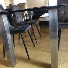 自社配送有 ガラス天板 ダイニングテーブルセット シックデザイン アイアン 脚 チェア４脚