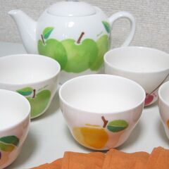 anan MAEBATA☆フルーツ柄 コースター付 ポットとカップ5個 茶器セットの画像