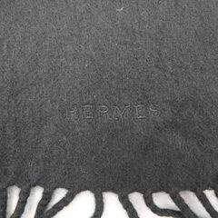 HERMES エルメス カシミヤ フリンジ ロゴ マフラー ストール ブラック