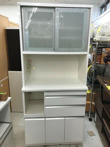 松田家具　キッチンボード　ホワイト　W900×D410×H2000mm　クリーニング済