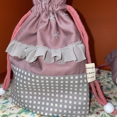 入園入学セット 女の子 コップ袋 お弁当袋 給食袋 刺繍 星 くすみピンク  - 子供用品