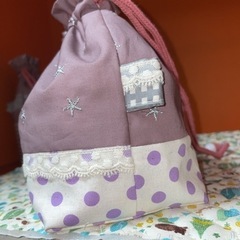 入園入学セット 女の子 コップ袋 お弁当袋 給食袋 刺繍 星 くすみピンク  - 嘉麻市