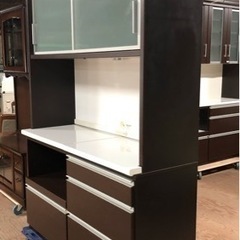 INT-062【美品】松田家具 MATSUDA 食器棚 キッチンボード 140cm幅 ダークブラウン ソフトクローズ レンジボード 