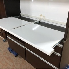 INT-062【美品】松田家具 MATSUDA 食器棚 キッチンボード 140cm幅 ダークブラウン ソフトクローズ レンジボード 