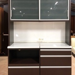 INT-062【美品】松田家具 MATSUDA 食器棚 キッチンボード 140cm幅 ダークブラウン ソフトクローズ レンジボード 