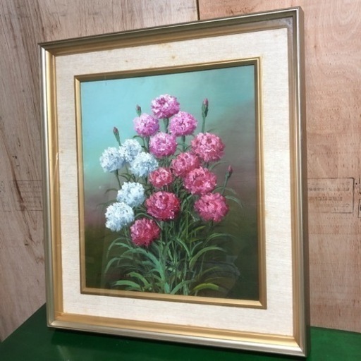 塚田國次「カーネーション」油絵 真筆保証品