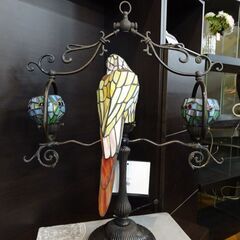 ステンドグラス　3灯オウムテーブルランプ【愛品倶楽部柏店】