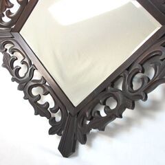 和製アンティーク　昭和初期　吉祥瑞果文巻唐草文様　壁掛け式鏡 和製アンティーク 昭和初期 吉祥瑞果文巻唐草文様 壁掛け式鏡