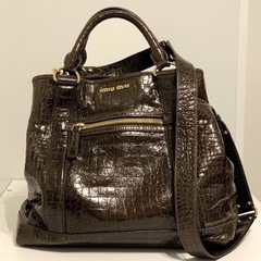 MIU MIU ミュウミュウ 型押し クロコ 2wayバッグ ブラウン 茶 金