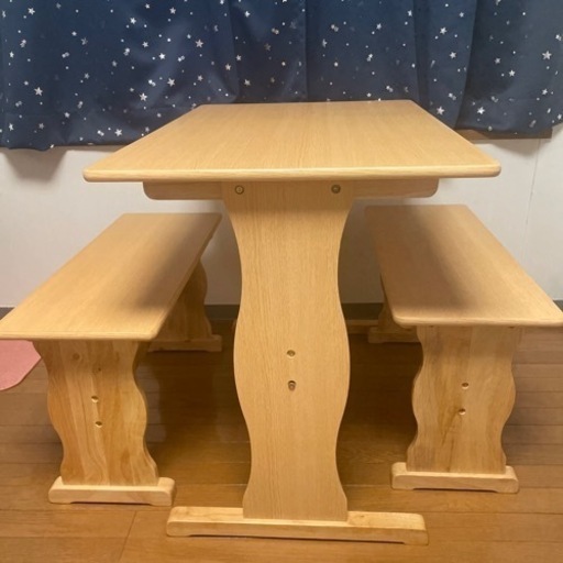 ☆超美品☆ 天然木パイン材 ダイニング　テーブル　3点セット 簡単組み立て シンプルデザイン 2人 (ナチュラル)