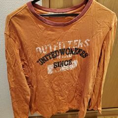 メンズ Tシャツ 長袖 M カジュアル プリント オレンジ