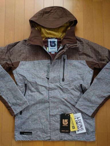 美品】BURTONスノボジャケット茶チェック×グレー機能的