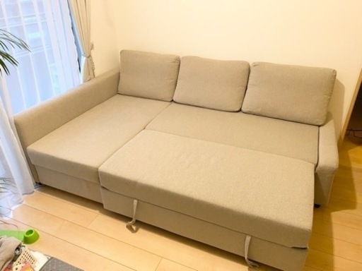 IKEAフリーヘーテンコーナーソファベッド収納付き ベージュ - 東京都の家具