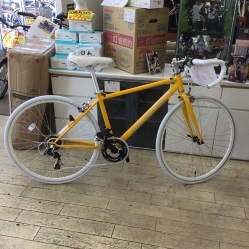 1/28 【✨新品•未使用品✨】21テクノロジー 28インチ ロードバイク ASYZ609323 7段変速 ホワイト イエロー メーカー保証1年•取扱説明書付