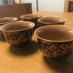 まもなく新品　庫山窯【茶味清風】茶器5客セット　茶色ベース