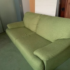 【ネット決済】大きめラブソファー 綺麗なグリーン布地