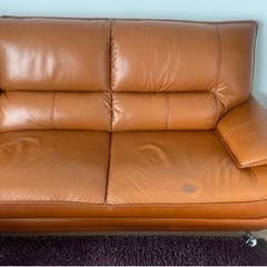 カウチソファー ハイバック 3人掛け 革張り L字型 ブラウン おしゃれ