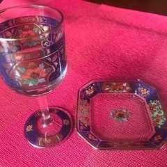 新品未使用！瑠璃古伊万里　ワイングラス(4つ)と小皿(4つ)