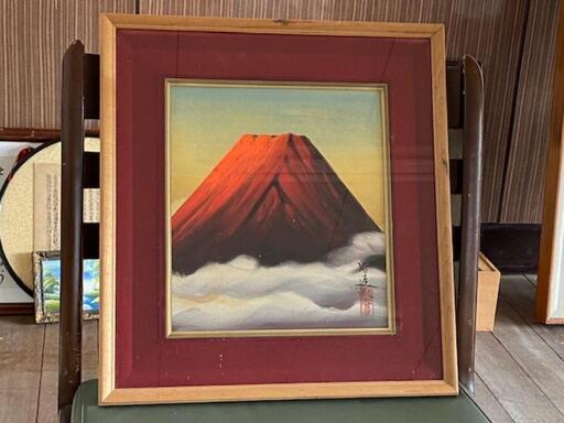西岡聖山 赤富士 額装 絵画 アート 日本画 富士山 東洋美術館 保証書