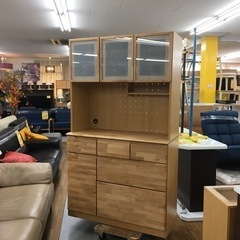 S286 ニトリNITORIキッチンボード(アルナス3 105KB LBR)食器棚幅105cm極美品