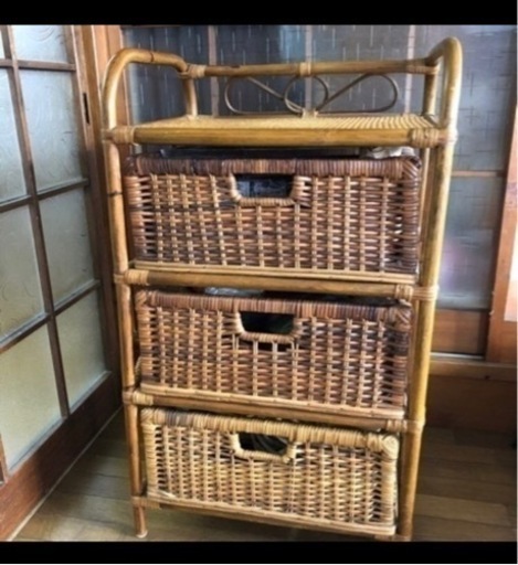 ラタン　引き出し　レトロ