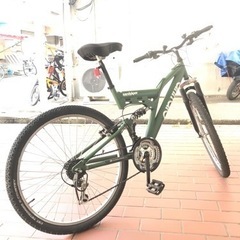 (値下げ)綺麗　マットグリーン　ダブルサスペンション　マウンテンバイク　26インチ　18段