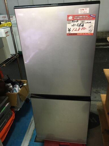 ☆中古 激安！！￥12,800！！AQUA　アクア　126㍑2ドア冷蔵庫　家電　2020年製　AQR-J13J(S)型　幅48cmｘ奥行56cmｘ高さ116cm　【BA04】