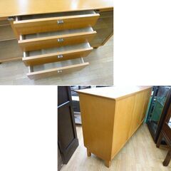 サイドボード キャビネット 旭川家具 茶系 リビングボード 収納家具 カットガラス 西岡店