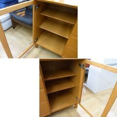 サイドボード キャビネット 旭川家具 茶系 リビングボード 収納家具 カットガラス 西岡店