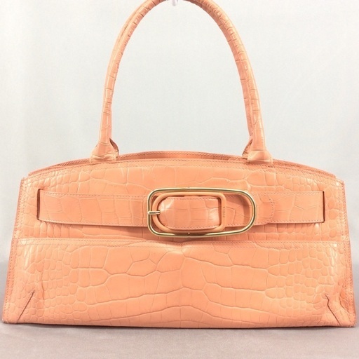 FURLA フルラ ピンクレザー クロコ形押し オープントート ハンドバッグ