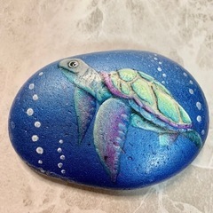ストーンアート　石の絵画　海亀　インテリア