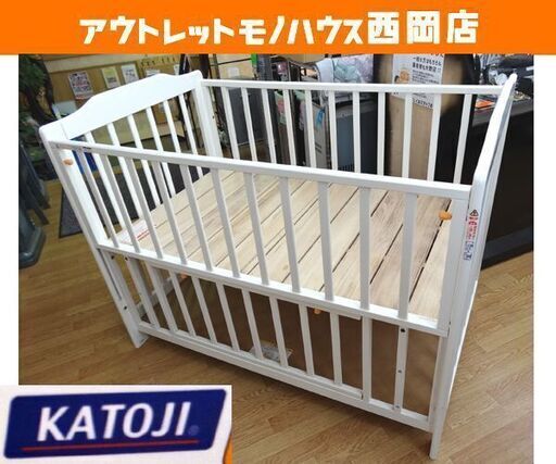 カトージ ベビーベッド 120×70㎝ ホワイト 高さ3段階 キャスターあり KATOJI ベビーサークルにも　西岡店