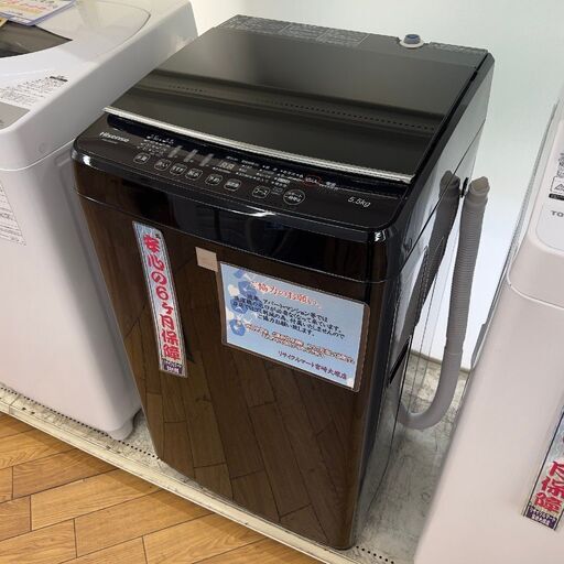 ◎B415 Hisenseハイセンス 5.5kg 全自動洗濯機 HW-G55E4KK ガラストップ ブラック　【店頭渡し限定・6カ月保証付】