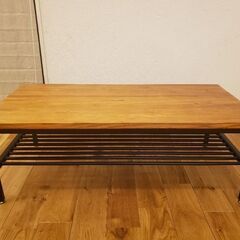【ネット決済】天然木ローテーブル：アイアンフレーム(カフェ風)
