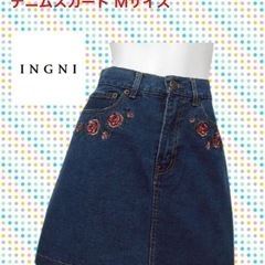 【ネット決済・配送可】INGNI 花柄刺繍入りデニムスカート　未...