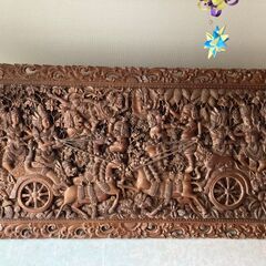 【ウッドレリーフ】インドネシア、バリ島、木彫、壁掛け、宗教画、神...