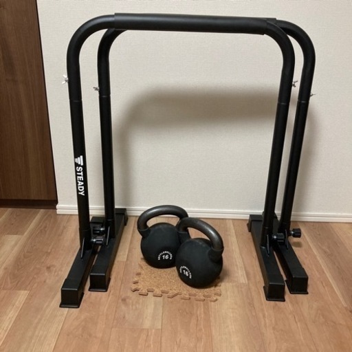 筋トレ　ケトルベル ベル＋ディップスタンドコンボ