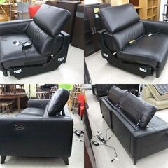 値下げしました!! ニトリ 3人掛け 電動リクライニングソファ 「ブエノス」レザーソファ ブラック 幅200cm USB差込口付き ☆ 札幌市 北区 屯田 