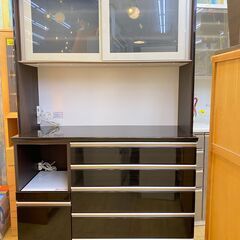 キッチンボード 幅120cm ソフトクローズ引出 ダークブラウン 木目 鏡面 