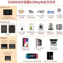大容量ポータブル充電器　140000mAh/518Wh PSE認証済 純正弦波 