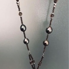 パールネックレス　スモーキークォーツ ロングネックレス　南洋黒パール　パワーストーン　デクラス